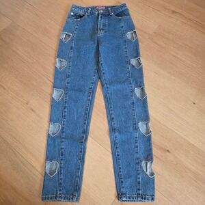 Edikted Womens Heart Cutout High Rise Straight Leg Jeans Blue Medium Wash XS Y2K